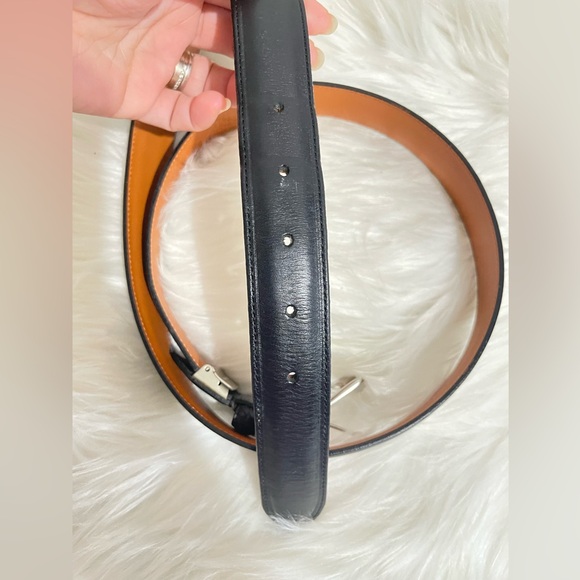 Burberry Black and Brown Leather Belt with Silver Buckle w/COA